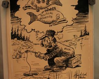 RARE LARGE ORIGINAL ART 14' x 11"  FRANK WILLIAMS POLITICAL CARTOON