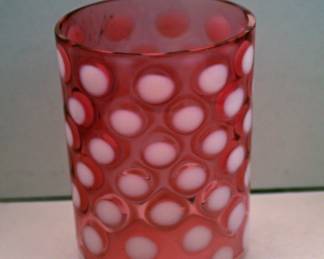 OPTIC CRANBERRY OPALECENT FENTON INVERTED COIN DOT SPOT CUP
