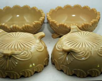 4 GREENTOWN INDIANA CHOCOLATE CARMEL BROWN SLAG GLASS BERRY BOWLS