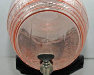 CAMBRIDGE PINK DEPRESSION GLASS KEG DISPENSER GLASS BASE AND BASE