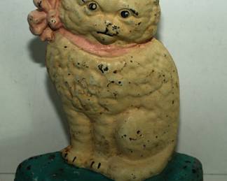 ORIGINAL PAINTED CAST IRON DOOR STOP CAT 