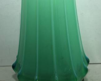 VINTAGE 6" HEAVY AQUA GLASS BEAKER/VASE