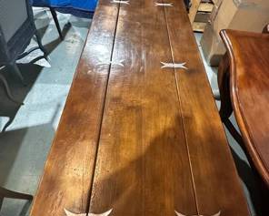 Foot Wood Table with Metal Hinges 
7 ft long x 31.5 d 30.5 h