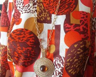 60s red orange brown white dress front