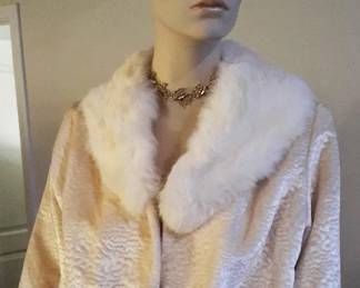 60s ivory fauz fur waist jacket with fur collar full view current