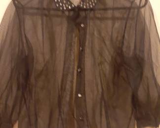 50s black chiffon blouse with rhinestone collar