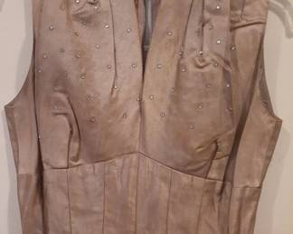 50s Taupe Chiffon with rhinestones evening dress