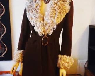 70s brown suede persian lamb collar Penny Lane coat main