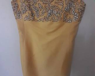 Marigold sequined beaded bompshell dress