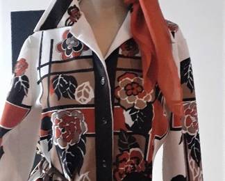 70s dagger collar print shirt size L main
