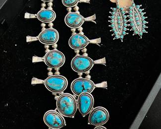 Beautiful Turquoise Squash Blossom Necklace