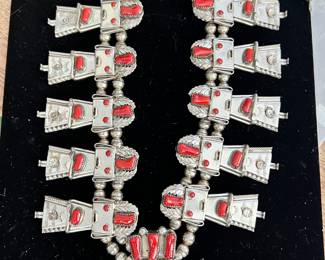 Frank Yazzie Kachina Coral Sterling Squash Necklace
