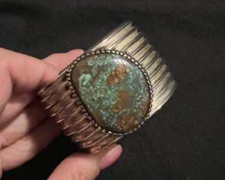 Signed Paul Stover Manassa Turquoise Heavy Cuff bracelet 