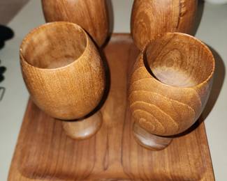Wooden wine glasses and tray