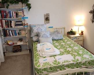 French Provential full size bed, nightstand and bookshelf 