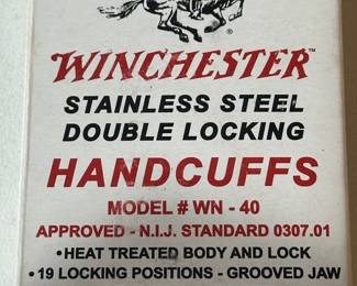 A PERFECT MINT UNOPENED UNUSED Set of Winchester Stainless Steel Handcuffs! States for LAW ENFORCEMENT ONLY! Model # WN-40!