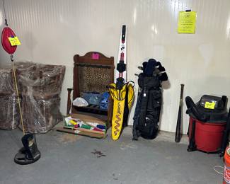 Also in the basement are some items we took out of a storage unit! Some of the items ended up in the garage and some in the basement. Here is a gun rack, water ski, golf clubs, punching bag w/gloves, Craftsman shop vac and more!