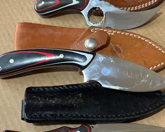 Three FANTASTIC Hand Made Black Forrest Blade Knives! All with original sheaths! Made in Bay City Michigan!