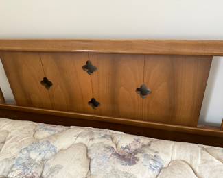 A Fantastic MCM Full Size Bed! Complete with Walnut Headboard, Footboard, Rails, Box Spring and Mattress! Solid Walnut! Made by American of Martinsville! This is one piece of a three piece bedroom set!