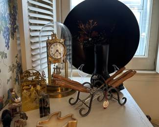 Beautiful Anniversary Clock! Nice set of Fondu Forks and their original rack!