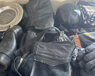 This ENTIRE table is filled with Harley Davidson items! Clothes, Parts, Accessories!