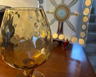 Throughout the house are superb MCM accessories! Here is a Vintage Empoli Italy Amber Pebbled Brandy Snifter!  EXCELLENT condition!
