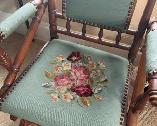 Outstanding Victorian Antique needlepoint Wooden  Platform Rocking Chair!