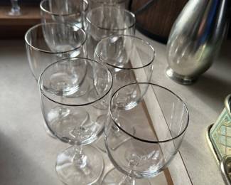 Lovely set of 8 Sterling Rimmed Wine Glasses. Also have matching plates!