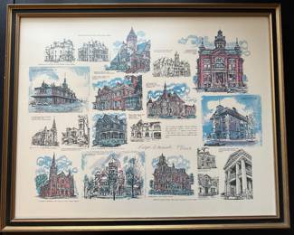 This sale has a LOT of vintage Saginaw MI collectibles! Here is a collage of many of the founding fathers homes/mansions. Beautifully framed and signed and numbered by the artist Ralph A. Misiak 55/1000