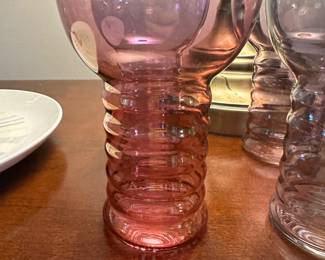 Throughout the house are superb MCM accessories! Here is a set of six 1930's Dunbar Aramis 4 Ringed Iridescent Luster Glasses! SUPERB!