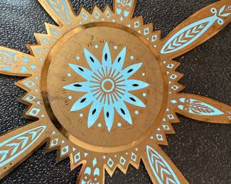 A very cool vintage MCM Square Turquoise and Gold Atomic tray!