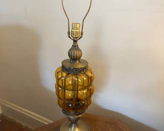 Nice MCM Lamp! The Amber Glass is molded to the cage! VERY Unique!