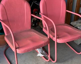 I LOVE these two absolutely Vintage Hot Pink Metal chairs! Original paint and in excellent condition! (DUSTY but not rusty!)