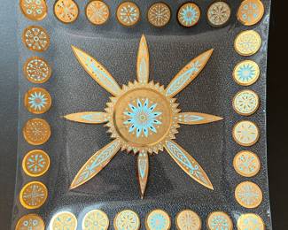 A very cool vintage MCM Square Turquoise and Gold Atomic tray!
