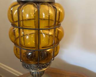 Nice MCM Lamp! The Amber Glass is molded to the cage! VERY Unique!