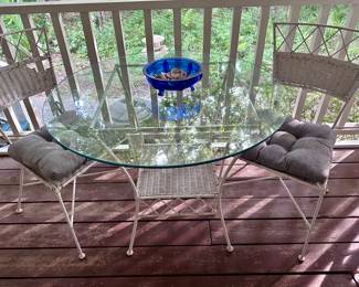 Vintage Wicker Metal and Glass Table
Pair of vintage Metal Wicker Chairs