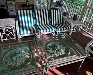 Rattan Patio Furniture and unique Iron and Glass tables