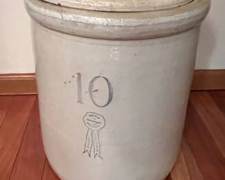 10 gallon "Blue Ribbon" stoneware crock