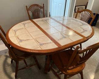 Oak ceramic top dining table with 4 chairs