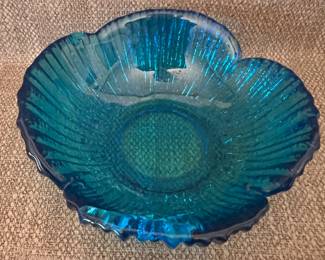 Blue glass petal dish