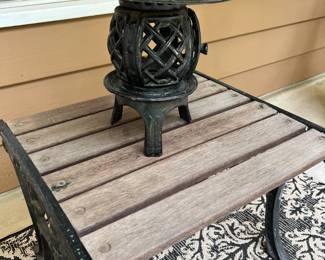 Wrought iron lantern and table