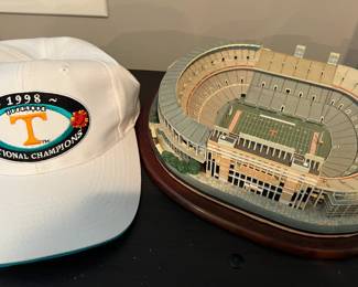 UT championship cap and model of Neyland Stadium