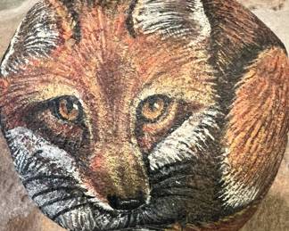 Hand painted fox rock art signed by Ian Wellford
