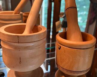 Wood mortar and pestles