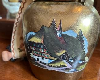 Hand painted sheep bell with embroidered hanger