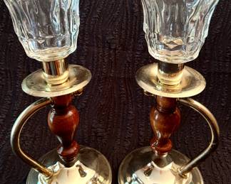 Home Interiors colonial brass and wood candlesticks