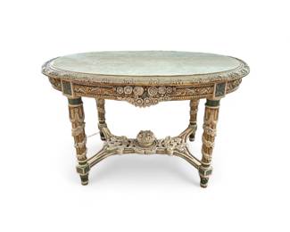 Ornate Oval Table with Marble Top