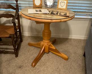 Pine side table with glass top