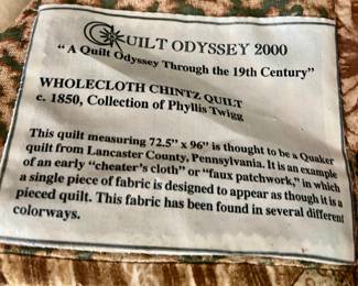 1850 chintz quilt collection of Phyllis Twigg Quaker quilt from Lancaster County, PA.  