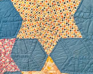 STAR PATTERNED QUILT.  LOTS OF BLUE!  FEED SACK FABRIC!
